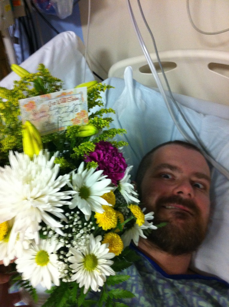 Stroke Bloke looking scary and strokey in his hospital bed.
