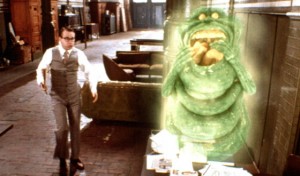 Rick Moranis and Slimer in Ghostbusters II