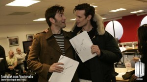 David and Matt at the read-through for the Doctor Who anniversary special