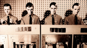 I'd love to direct you to Bill Bailey's brilliant Kraftwerk parody, but he's got it properly locked up. It's on his Part Troll concert DVD.