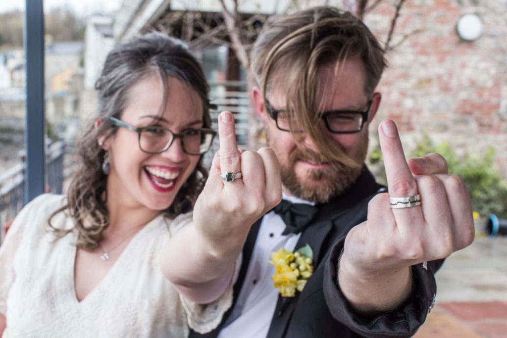 The happy couple respond to the gag