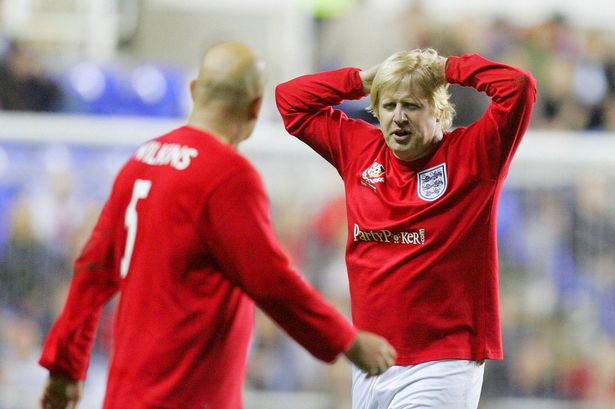 Jeez, Gazza's looking a bit rough | Boris Johnson in an England football strip playing Germany in a charity match