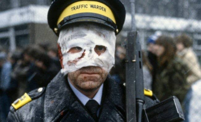 Dude. You're wearing that facemask all wrong | The bandaged traffic warden from 1984 BBC apocalyptic drama Threads